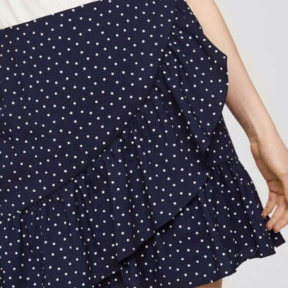 LOFT Navy Polka Dot Ruffle Mini Skirt